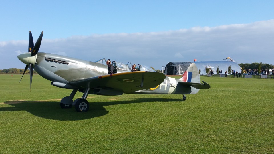 Two Seat Spitfire about to display after the Vulcan had departed .