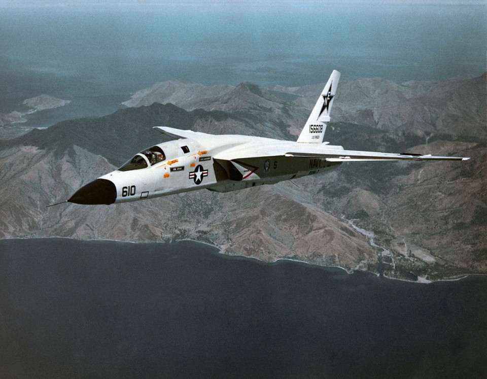 RA-5C Vigilante, BuNo 156608, from Reconnaissance Attack Squadron 7 (RVAH-7) during what may have been its final flight in 1979. This aircraft is now on permanent display at Naval Support Activity Mid-South (formerly Naval Air Station Memphis), Tennessee.