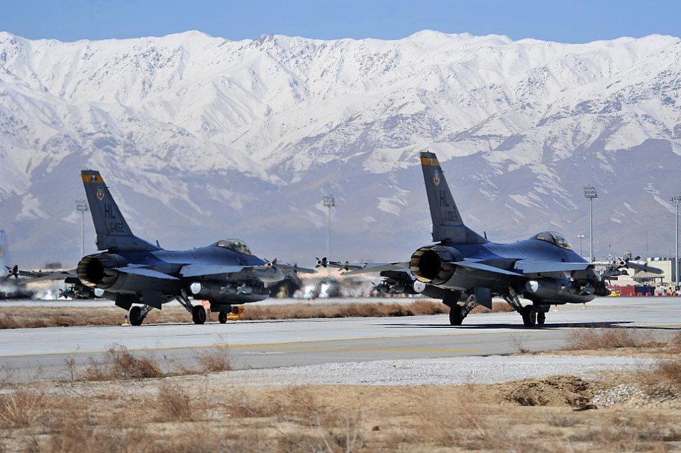 USAF F-16C Block 40s 89-2065 & 88-0462 4th FS at Bagram Airfield in 2011
