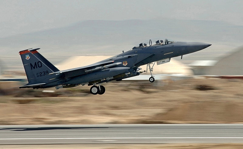F-15E Strike Eagle lifts off from Bagram Air Base for CAS mission