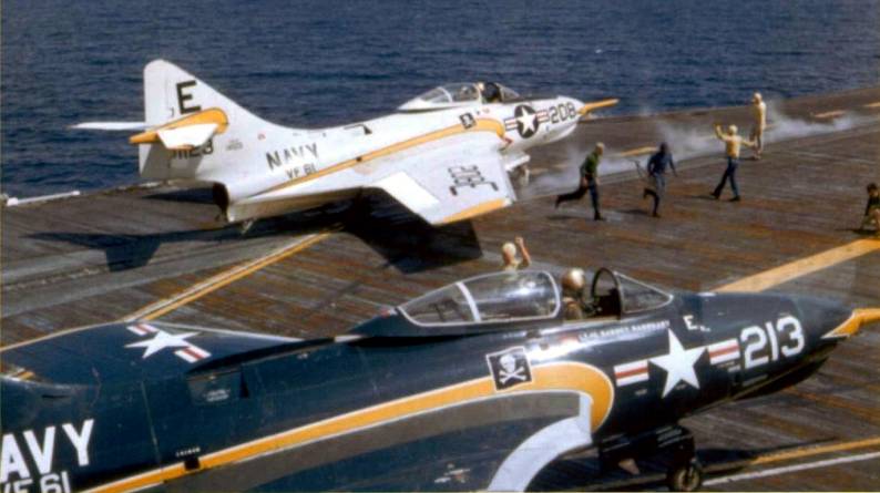 F9F-8 Cougars (VF-61 / CVG-8) embarked on USS Intrepid (CVA 11) - 1956