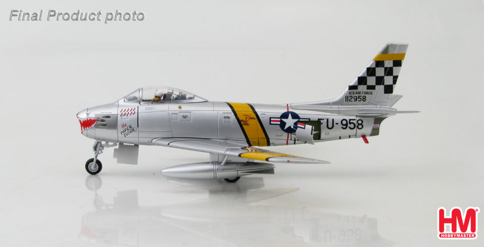 HA4313 Hobbymaster F-86F Sabre 51-12958, “The Paper Tiger” Capt Harold E Fischer, 39th FS, Suwon AB, Korea, 1953