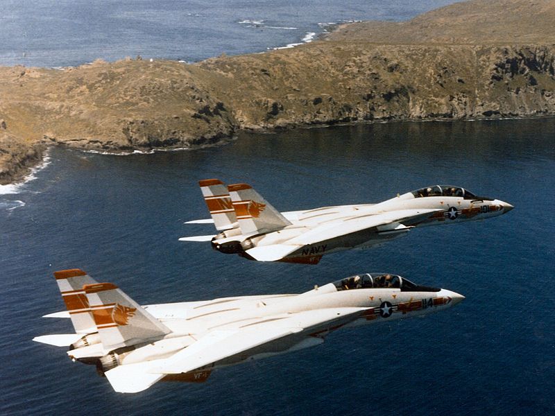 F-14A Tomcats of VF-1 in flight in 1970s