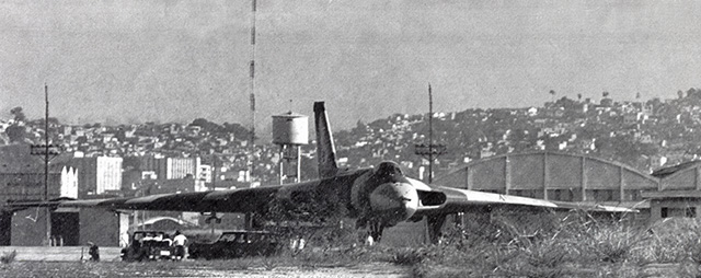 XM598 pictured at Rio de Janeiro, Brazil after technical problems had forced it to make an emergency landing after being intercepted by Brazilian jet fighters. 