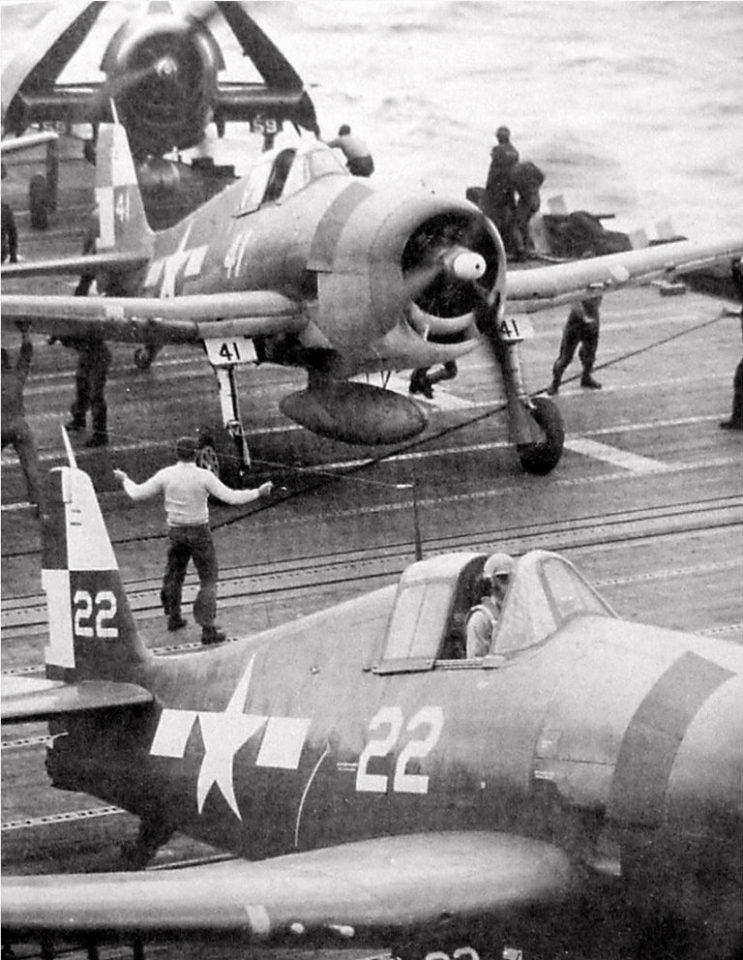 VF-11 F6Fs aboard the USS Hornet in 1945