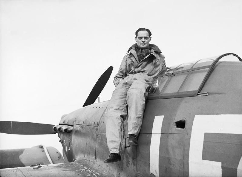 Squadron Leader Douglas Bader, CO of No. 242 Squadron,seated on his Hawker Hurricane at Duxford, September1940.