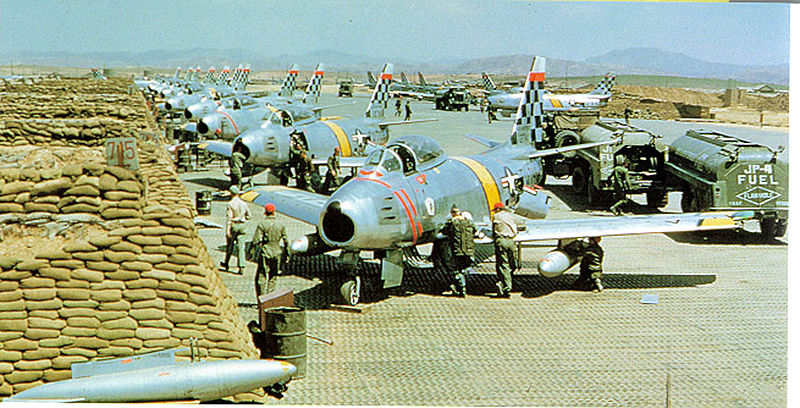 The F-86 entered service with the United States Air Force in 1949, joining the 1st Fighter Wing's 94th Fighter Squadron "Hat-in-the-Ring" and became the primary air-to-air jet fighter used by the Americans in the Korean War