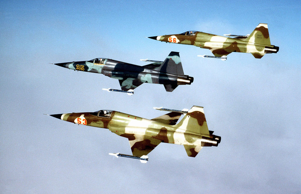 USAF F-5E Tiger II aircraft from the 527th Tactical Fighter Training Aggressor Squadron
