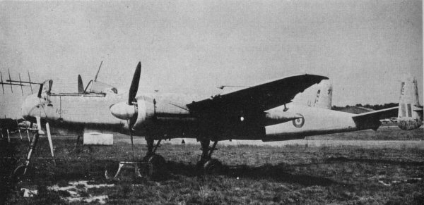 A 1945 picture of a captured He 219 in British markings. The aircraft is missing its cockpit canopy