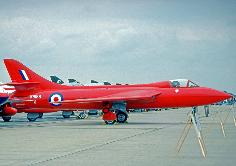 The prototype Hunter WB188, modified to Mark 3 standard, displayed in its world speed record colours in 1976
