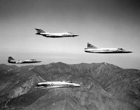 F-100 Supersabre, F-101 Voodoo, F-102 Delta Dagger and F104 Starfighter.