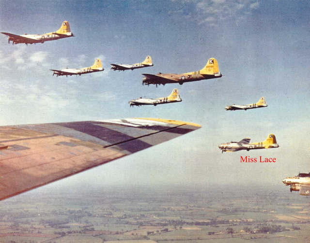 A Bit-O-Lace flying in a post VE flyover for the people of England. Photo taken May 12, 1945 by Charles E. Brown