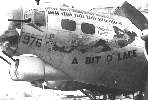Nicholas Fingelly, an artist attached to the USAAF 709th Squadron, 447th Bombardment Group, carried out the work and completed the painting in about six hours and gave Milton Caniff full credit for his his character.