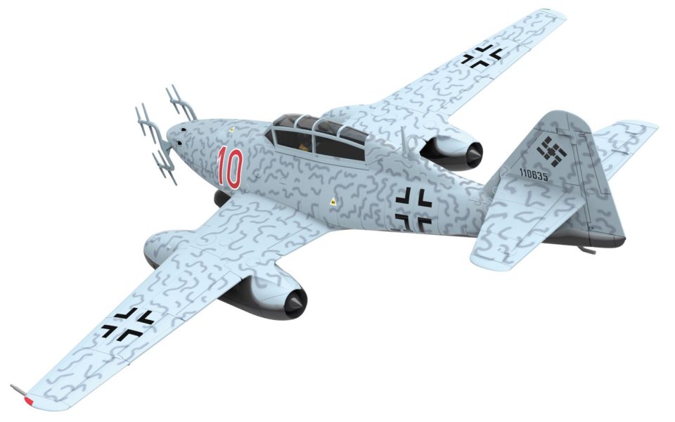 AA35709 Corgi Aviation Archive Messerschmitt Messerschmitt Me 262B-1a/U1, W.Nr 110635 ‘Red 10’, Oberleutnant Kurt Welter, 10/NJG 11, Burg bei Magdeburg ‘Mosquito Hunter’, April 1945
